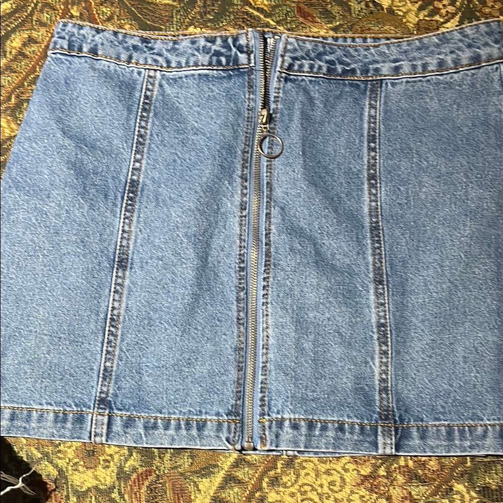 Denim Mini Skirt with Front Zipper
